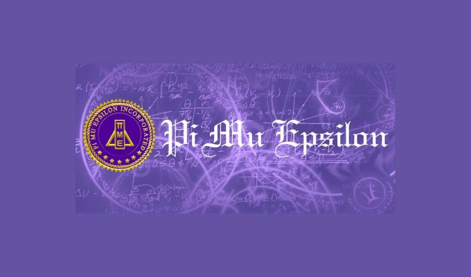 The text "Pi Mu Epsilon" and an insignia over a purple background.