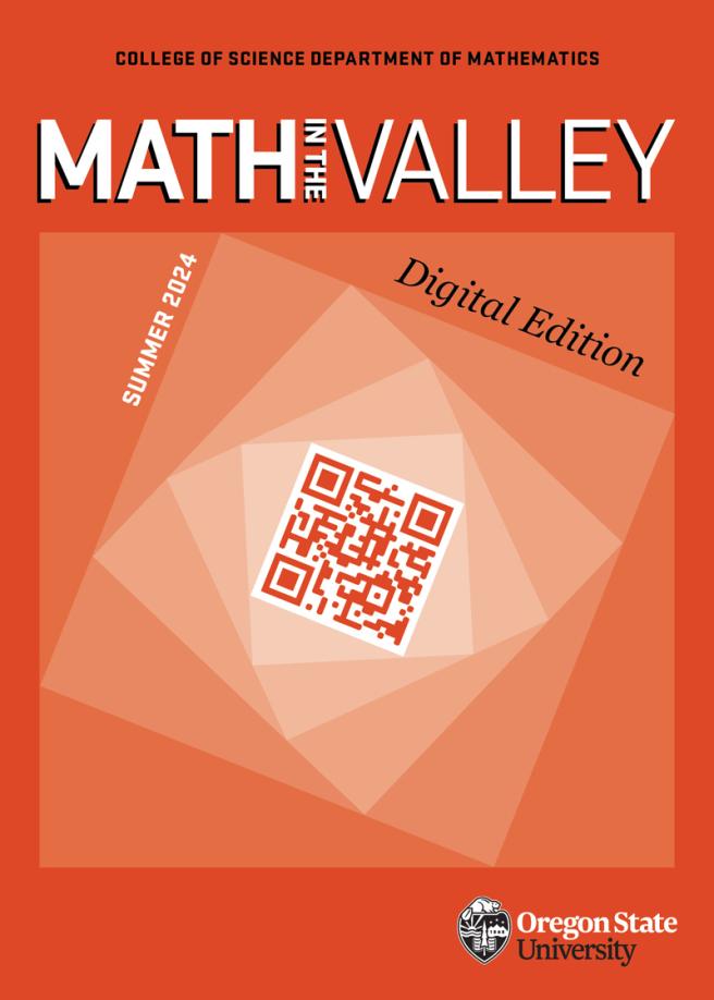 OSU orange magazine cover with a QR code and the text "Math in the Valley, Summer 2024, Digital Edition"